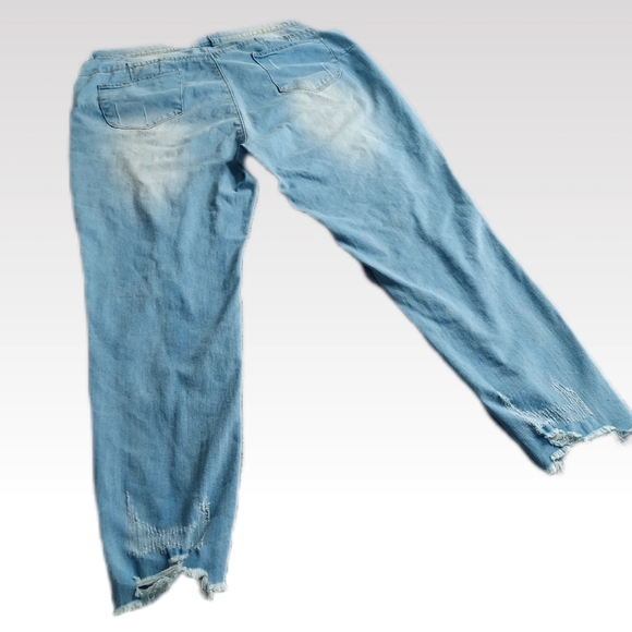 THRILL Plus Size Jeans 20 Blue Faded Bleach Wash Distressed Raw Hem Ripped Pants - Picture 2 of 16